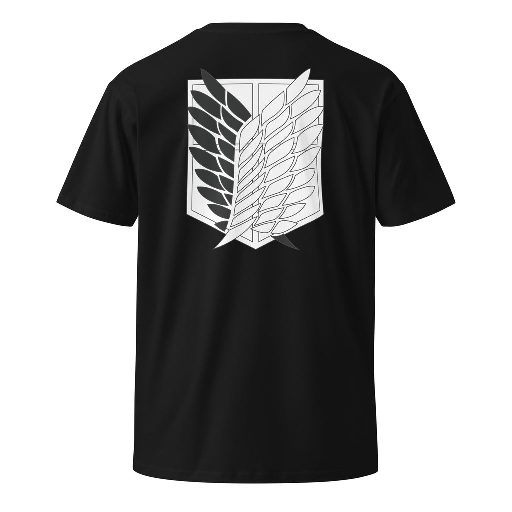 Black Attack on Titan Scout Regiment, Freedom Crest Shirt, displaying the Freedom Crest on the back