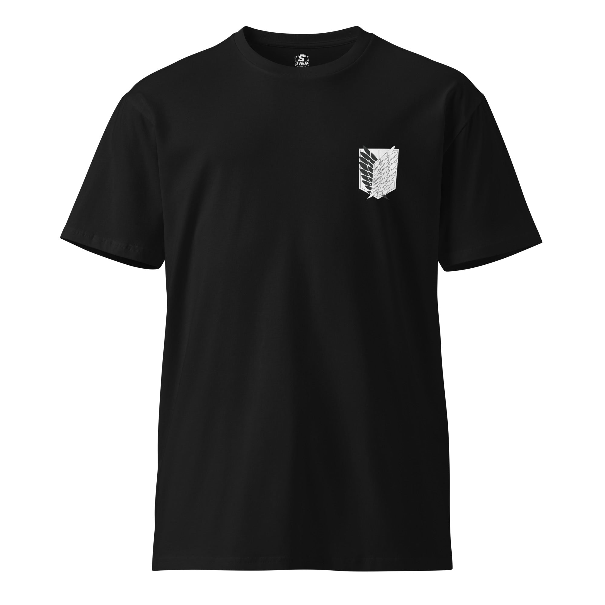 Black Attack on Titan Scout Regiment, Freedom Crest Shirt, displaying the Freedom Crest on the left chest