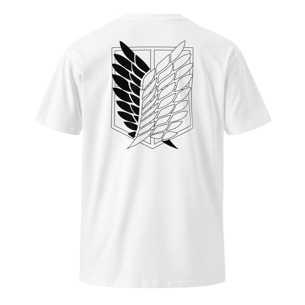 White Attack on Titan Scout Regiment, Freedom Crest Shirt, displaying the Freedom Crest on the back
