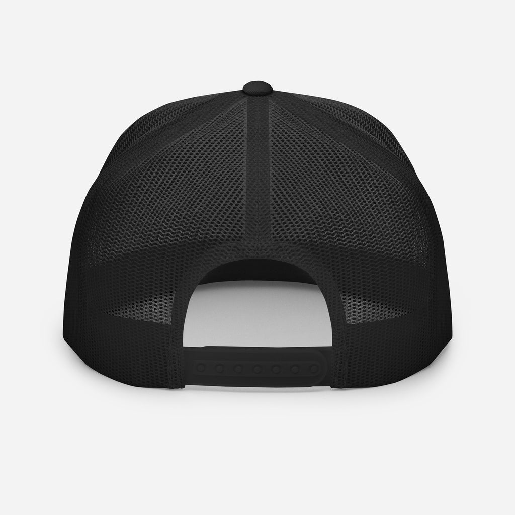A World of Warcraft black trucker hat back view, set against a white background, this WoW Trucker Hat displays high quality snapback and mesh.